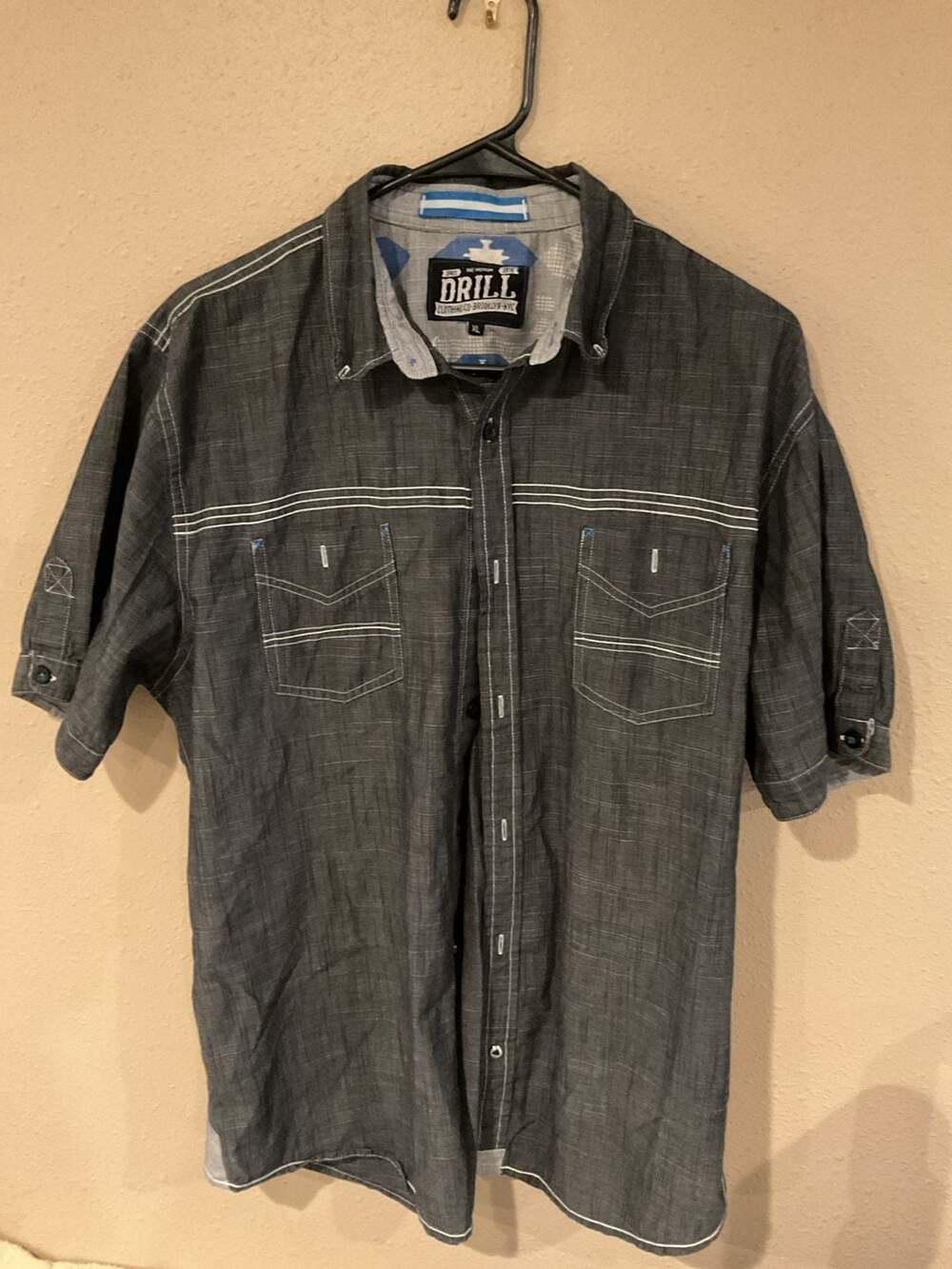 Drill Clothing Co Men's Grey Short Sleeve Button Down Shirt Size XL